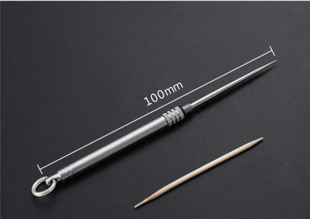 Toothpick With Loop Silver Titanium Metal Toothpick